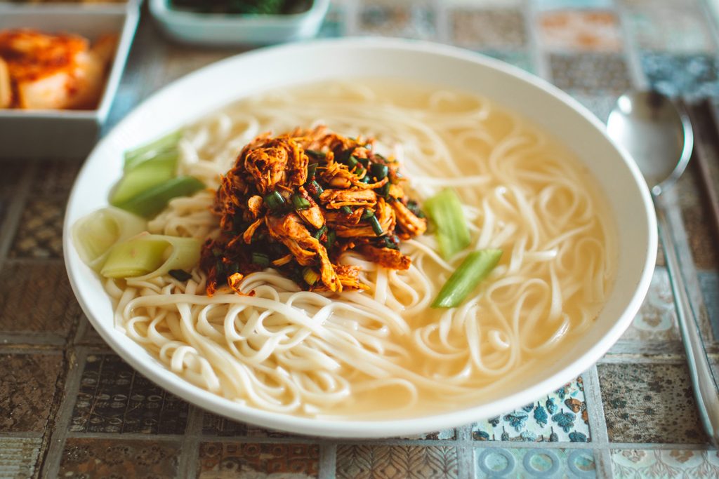 Chicken noodle soup made with chicken legs, $4.28 for four