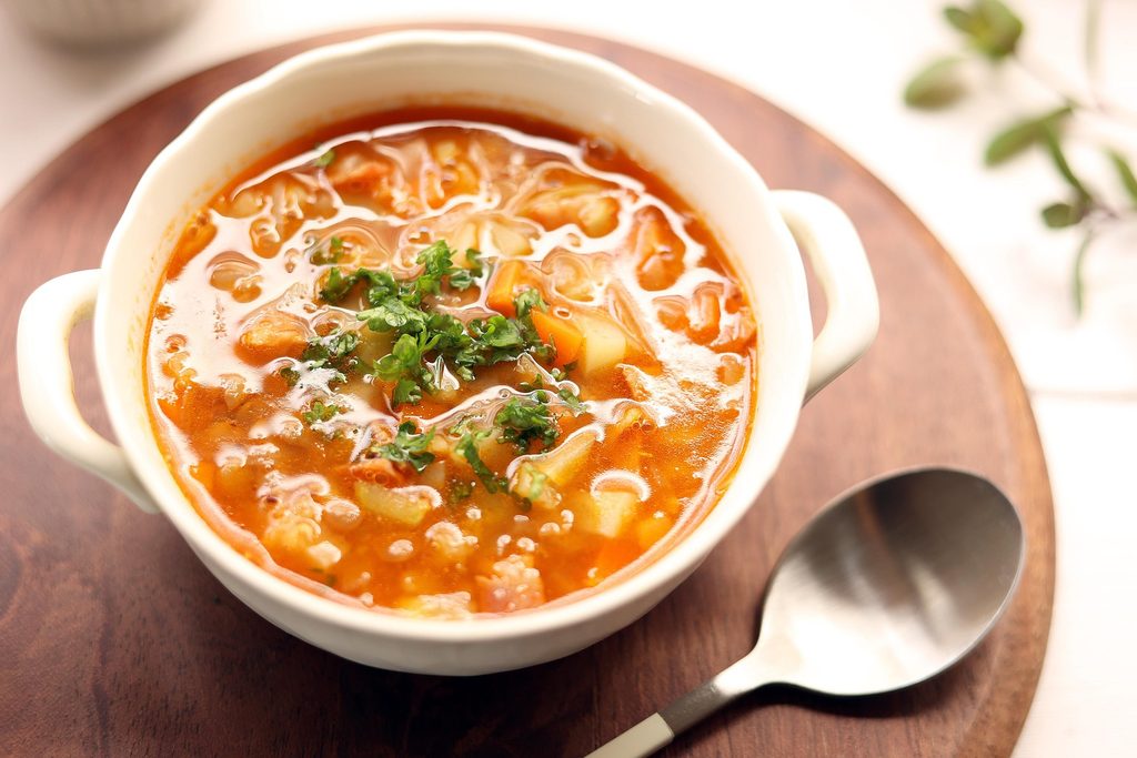 Bean and potato soup, a pantry dinner that reheats well
